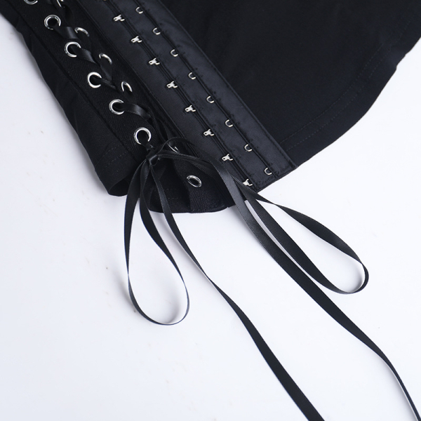Gothic Black Ruffled Square Neck Top Dark Style Side Lacing Sleeveless Top